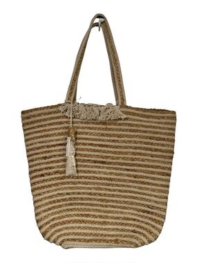Woven Striped Tote Bag in Tan and Cream